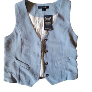Tullea Womens Light Blue Officewear Light Academia Tailored Vest Lined Sz M NWT